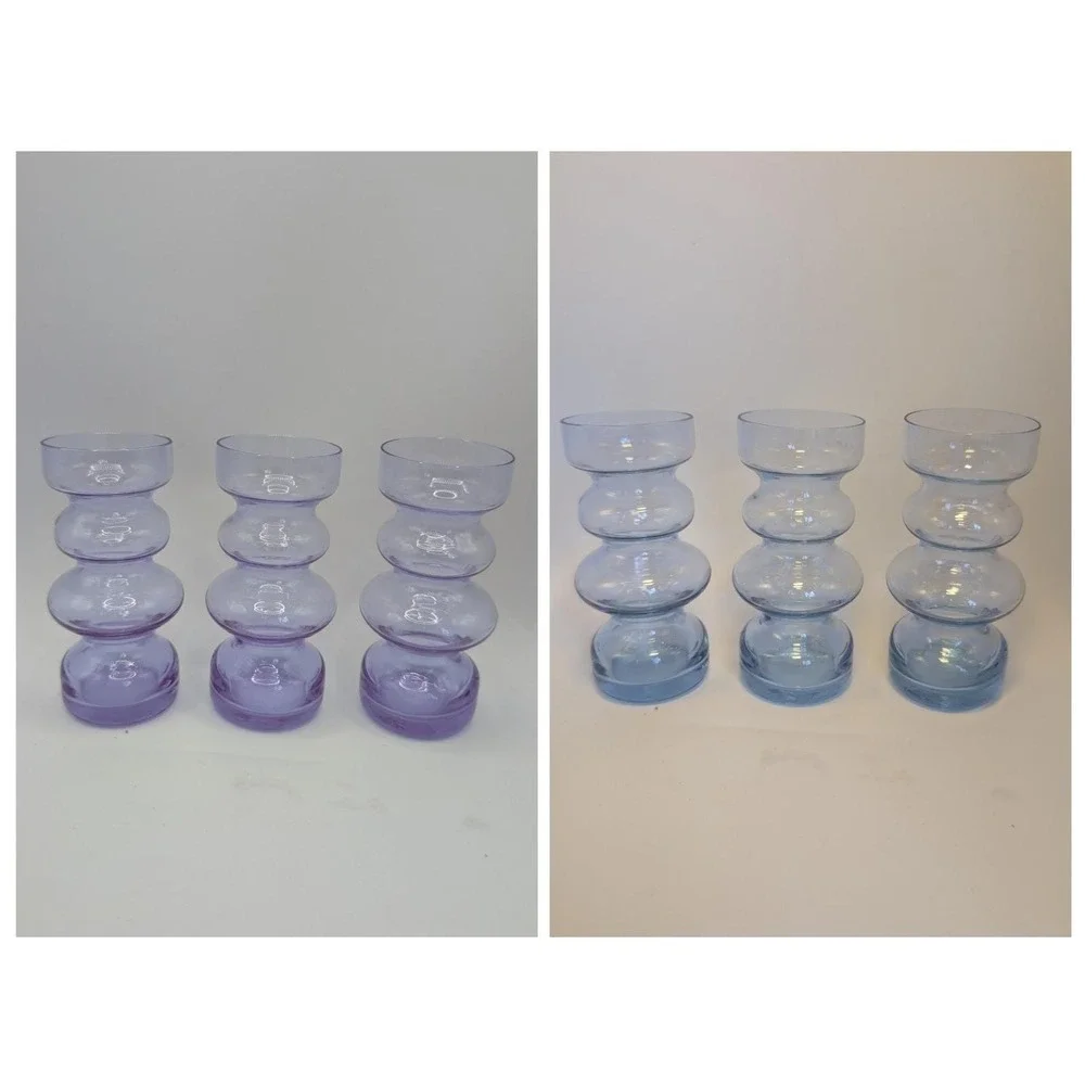 Set of 3 Lavender Purple Bubble Glass Vases Mid Century Modern Stacked Bud Vases